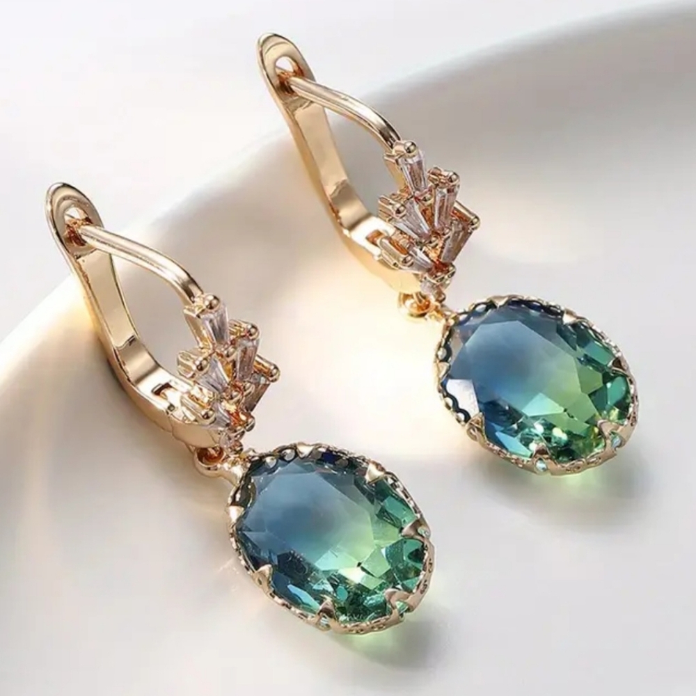 Gold plated cubic zirconia and tourmaline earrings